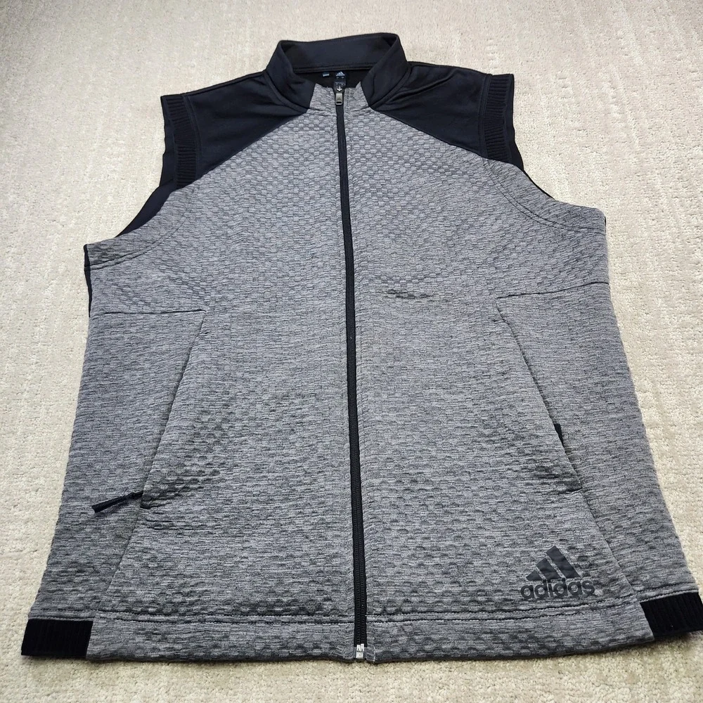 Adidas Vest Men Large Cold Ready Golf Full Zip Gray‎ Textured Fleece Gray Black